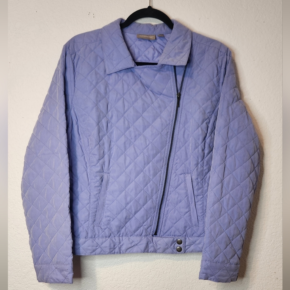 Croft & Barrow Quilted Moto Full Diagonal Zip-Up Jacket Periwinkle, Size XL